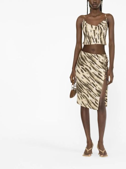 ROTATE BIRGER CHRISTENSEN tiger-print tie-detail skirt - Brown