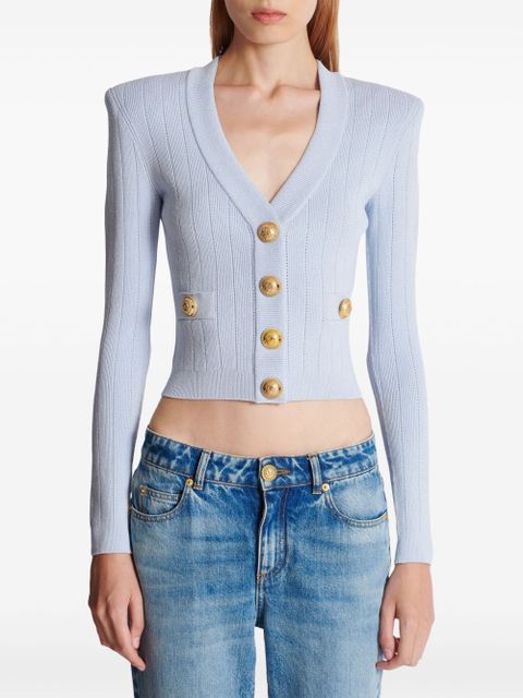 Balmain engraved-button cardigan - Blue