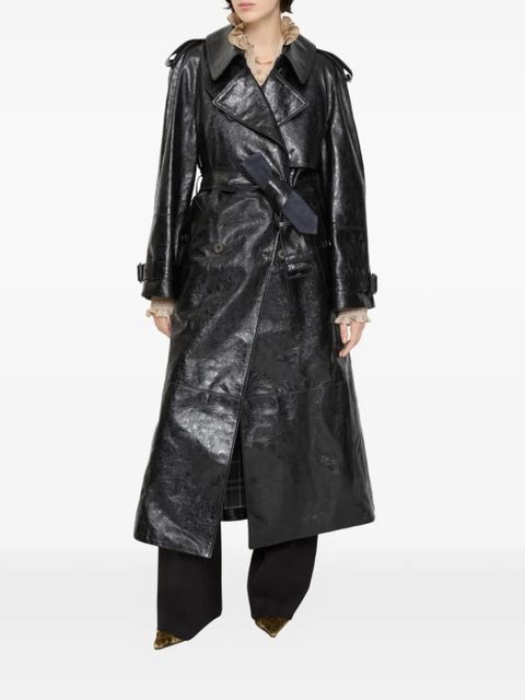 Burberry belted leather trench coat - Black