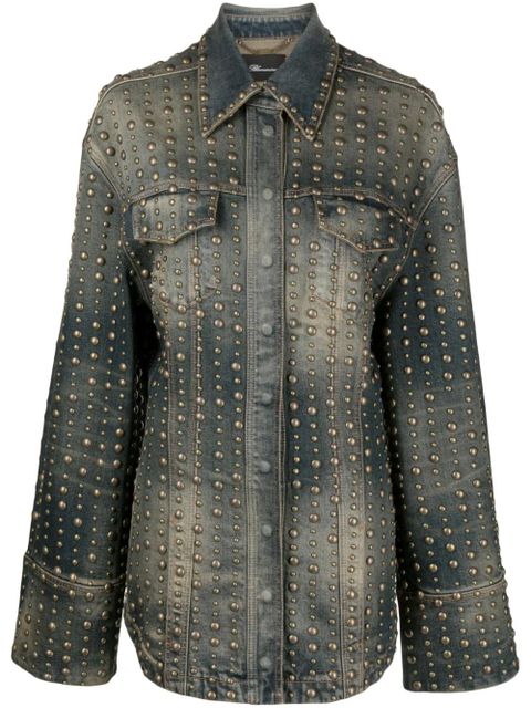 Blumarine stud-design old-washed denim jacket - Blue - zdjęcie produktu nr 1