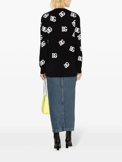 Dolce & Gabbana logo-intarsia virgin wool cardigan - Black