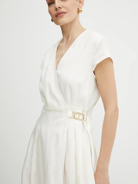 Twinset sukienka z domieszką lnu kolor beżowy mini rozkloszowana 251TT2072 - zdjęcie produktu nr 2