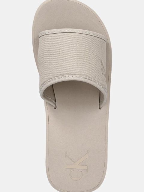 Calvin Klein Jeans klapki BEACH WEDGE SLIDE CANVAS damskie kolor beżowy na koturnie YW0YW01725