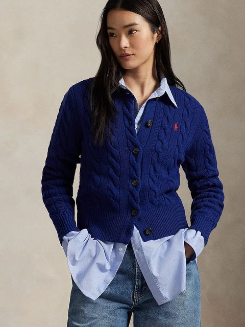 Polo Ralph Lauren kardigan wełniany damski kolor granatowy lekki 211972104015 - zdjęcie produktu nr 1