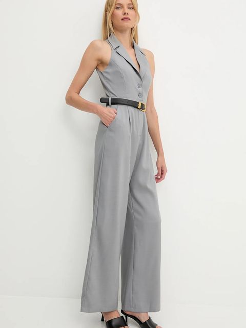 Answear.LAB kombinezon kolor szary z dekoltem w szpic - zdjęcie produktu nr 1