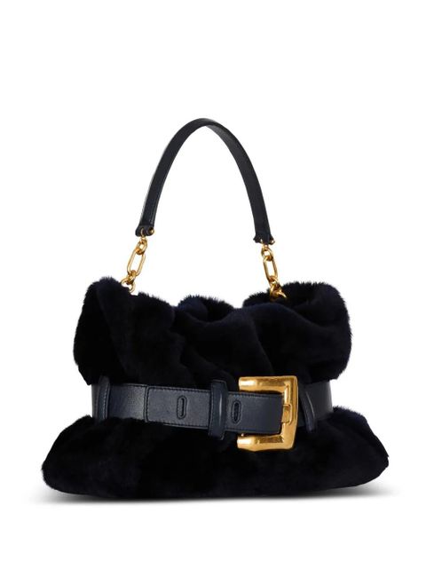 Balmain medium Anthem shearling belt-buckle shoulder bag - Blue