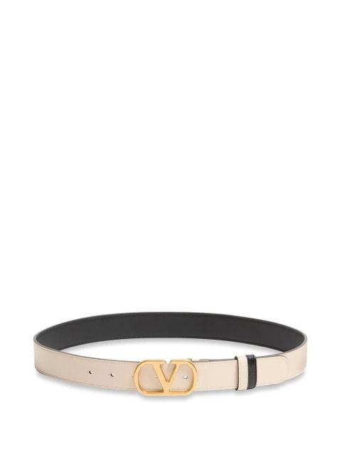 Valentino Garavani VLogo Signature reversible shiny calfskin belt - 30mm / 1.2 in. - Neutrals