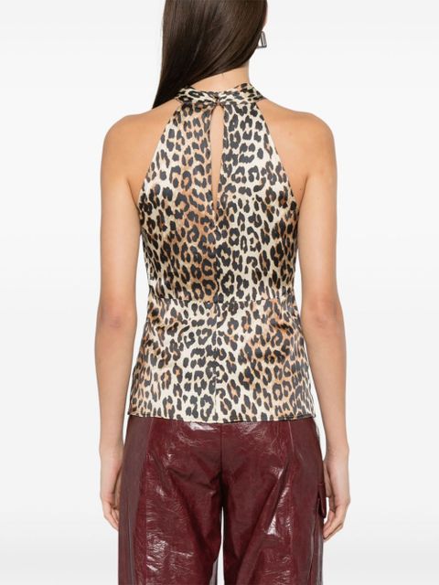 GANNI leopard-print satin top - Neutrals