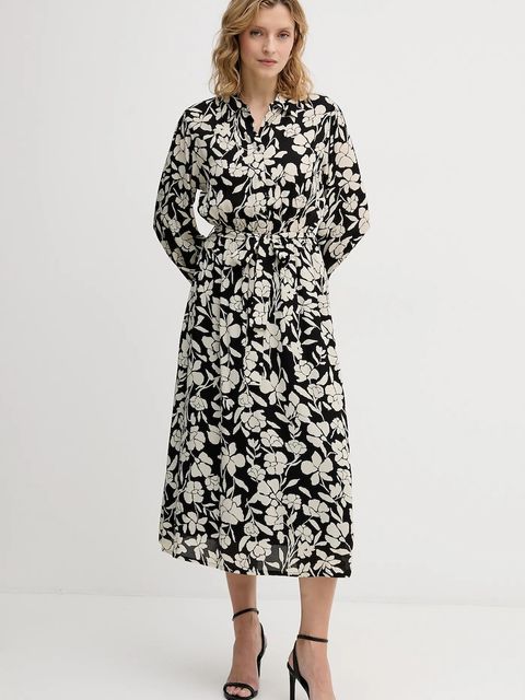 United Colors of Benetton sukienka kolor beżowy midi rozkloszowana 40IGDV0C1 - zdjęcie produktu nr 2