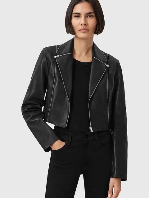 AllSaints kurtka skórzana LANDERS kolor czarny przejściowa W058LD - zdjęcie produktu nr 1