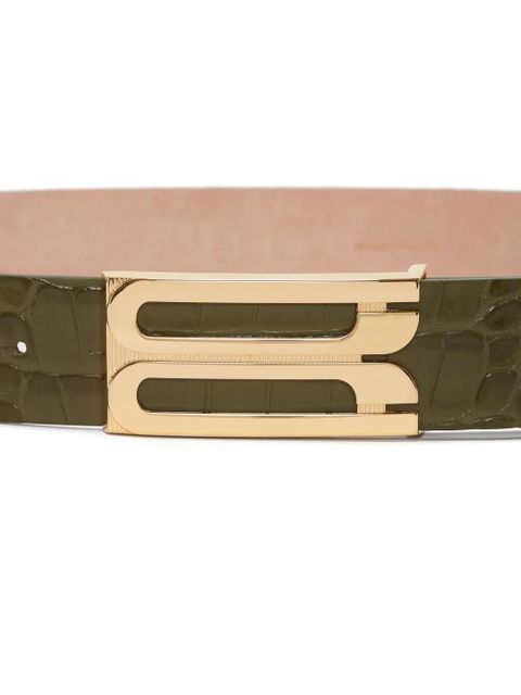 Victoria Beckham crocodile-embossed leather Jumbo Frame belt - Green - zdjęcie produktu nr 2
