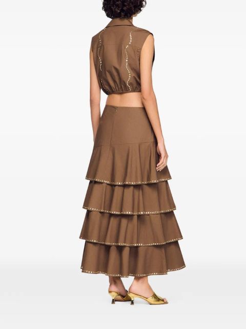 SANDRO rhinestone-embellished tie-up hem shirt - Brown