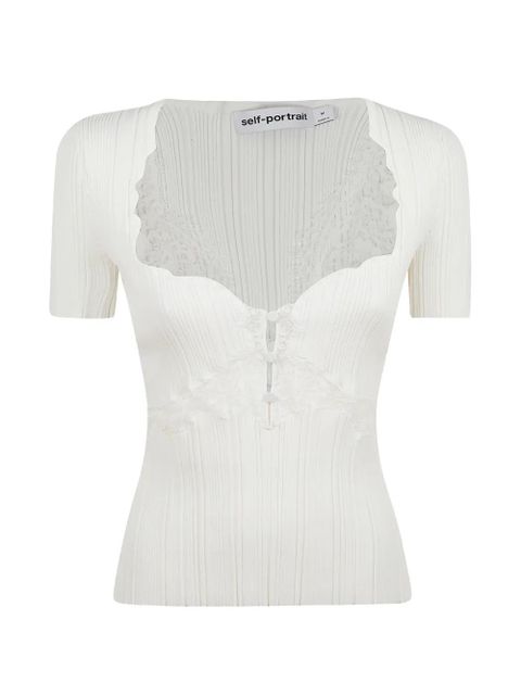 Self-Portrait lace ribbed blouse - White - zdjęcie produktu nr 1