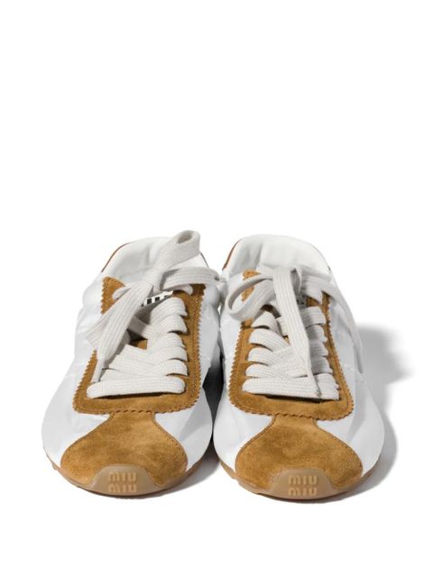 Miu Miu Plume technical fabric and suede sneakers - White