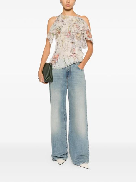 Alexander McQueen ruffled floral-print top - Neutrals