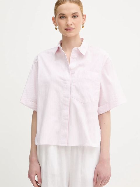 United Colors of Benetton koszula damska kolor różowy regular z kołnierzykiem klasycznym 5SZRDQ0C0 - zdjęcie produktu nr 1