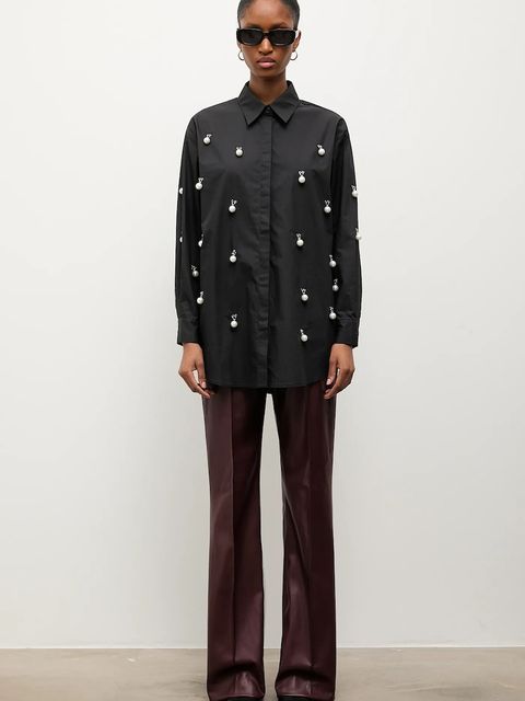 Answear.LAB koszula bawełniana damska kolor czarny regular z kołnierzykiem klasycznym - zdjęcie produktu nr 1