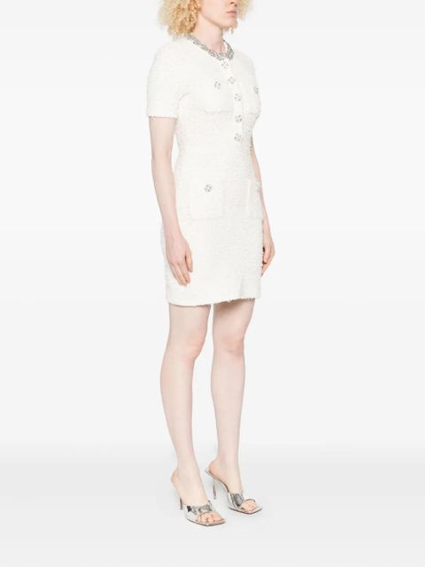 Self-Portrait embellished button-detailed mini dress - Neutrals