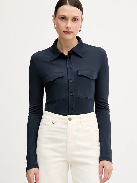 Sisley koszula damska kolor granatowy regular z kołnierzykiem klasycznym 54HXLQ09M - zdjęcie produktu nr 1