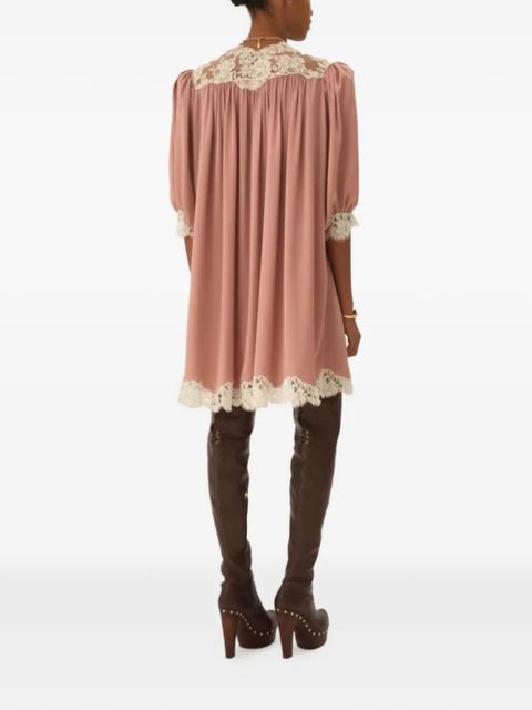 Chloé lace-trim silk dress - Pink
