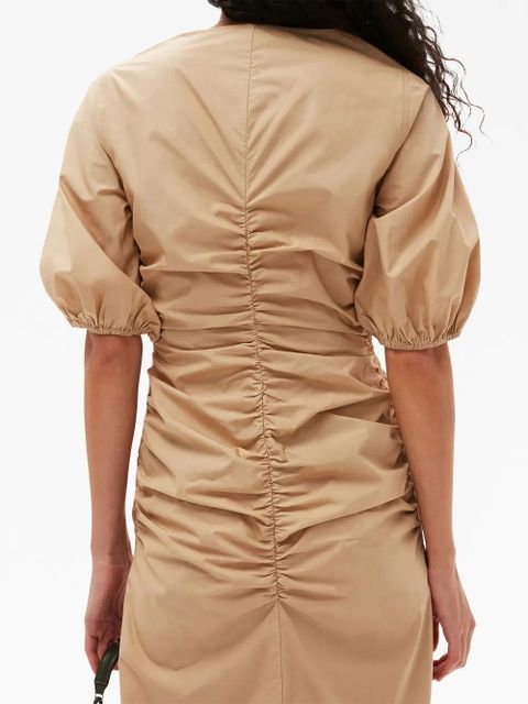GANNI ruched organic cotton dress - Neutrals