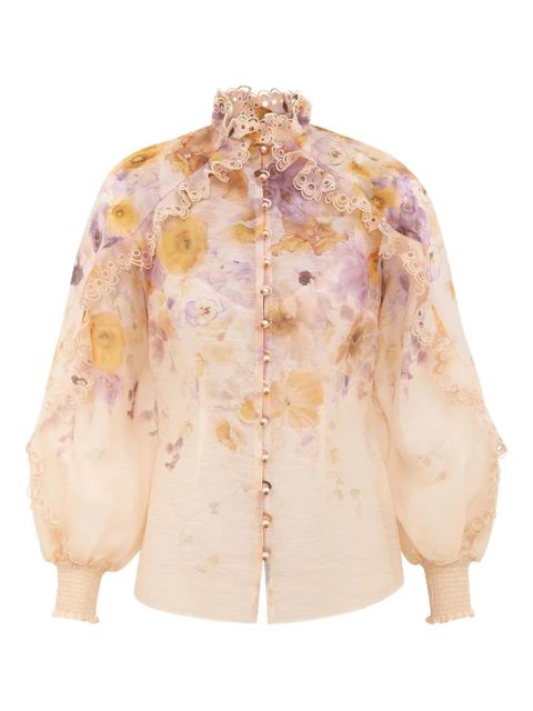 ZIMMERMANN Memento ruffled floral-print blouse - Neutrals - zdjęcie produktu nr 1