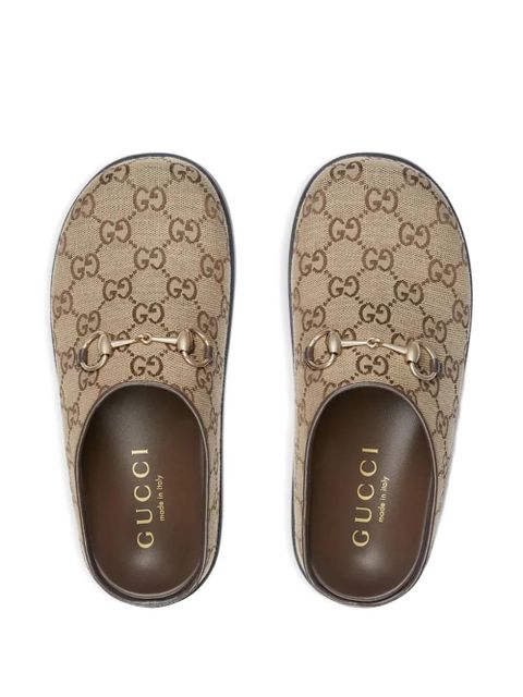 Gucci GG monogram horsebit flat mules - Brown