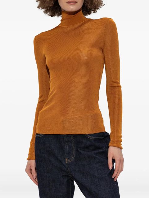 Self-Portrait ribbed high-neck top - Orange