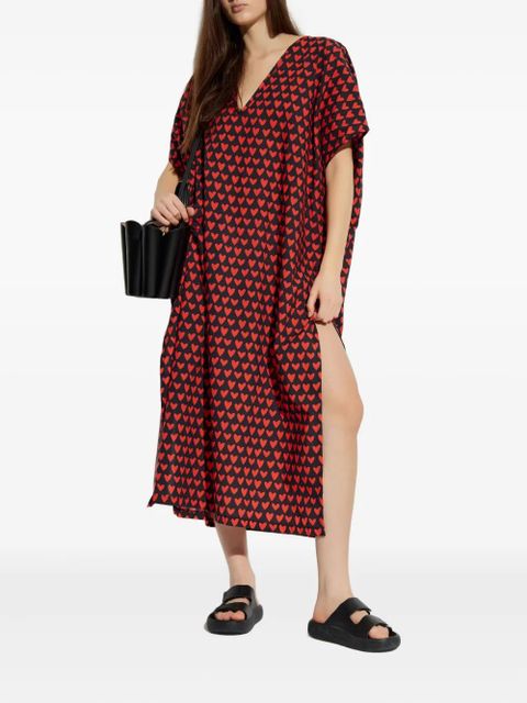 Moschino heart-print V-neck midi dress - Black