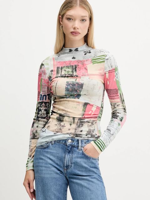 Desigual sweter MONTREAL damski kolor beżowy lekki z półgolfem 25WWJF39 - zdjęcie produktu nr 1