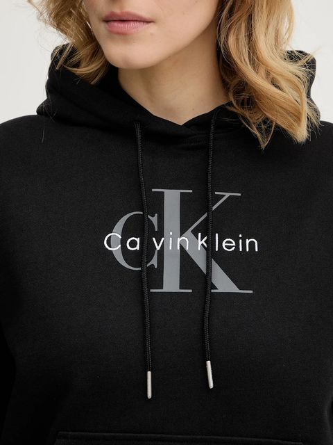 Calvin Klein Jeans bluza damska kolor czarny z kapturem gładka LV047E221G