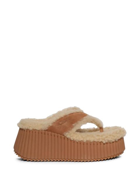 Chloé shearling flatform sandals - Neutrals - zdjęcie produktu nr 1
