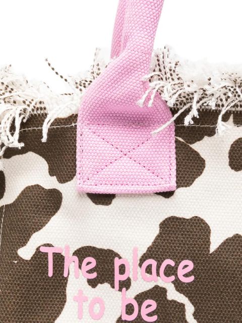 MC2 Saint Barth Vanity cow-print frayed tote bag - White