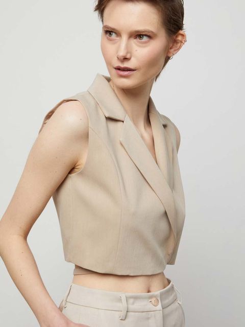 Answear.LAB kamizelka kolor beżowy jednorzędowa