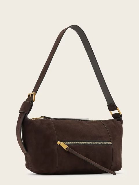 AllSaints torebka zamszowa kolor brązowy W346XD - zdjęcie produktu nr 2