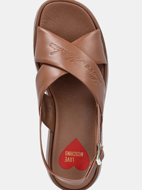 Love Moschino sandały skórzane damskie kolor brązowy na platformie JA16187I0MIA0201