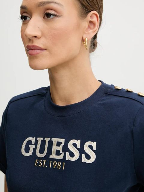 Guess t-shirt bawełniany damski kolor granatowy W5GI15 K8FQ4