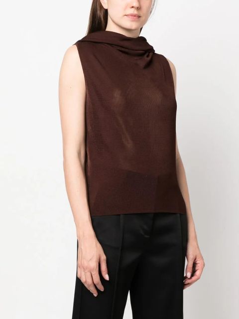 Saint Laurent sleeveless hooded mesh top - Brown