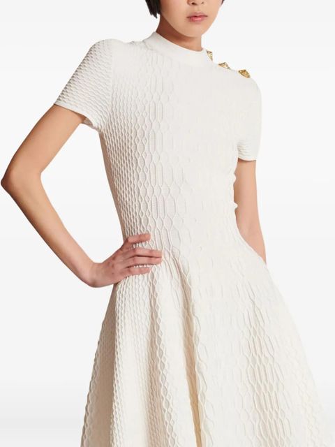 Balmain textured -knit flared mini dress - White