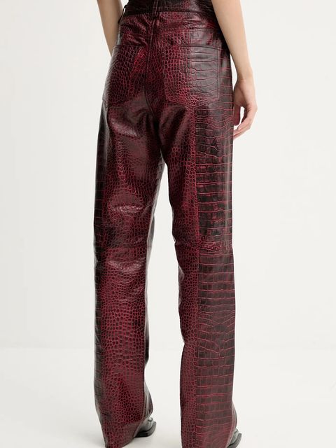 Gestuz spodnie skórzane damskie kolor czerwony szerokie high waist 10910742 - zdjęcie produktu nr 2