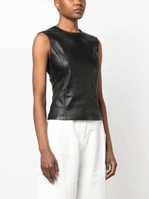 LOEWE round-neck sleeveless lambskin top - Black