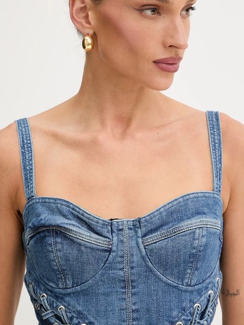 Guess top jeansowy MARSY kolor niebieski gładka W5GH86 D4H7C