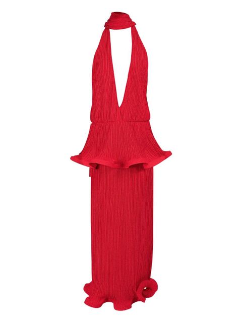 Rowen Rose pleated plunging-neck dress - Red - zdjęcie produktu nr 1