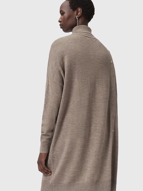 AllSaints sukienka wełniana UMI kolor beżowy mini dopasowana W071DD