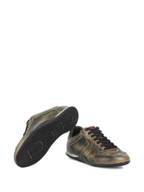 Gucci distressed web-stripe sneakers - Brown