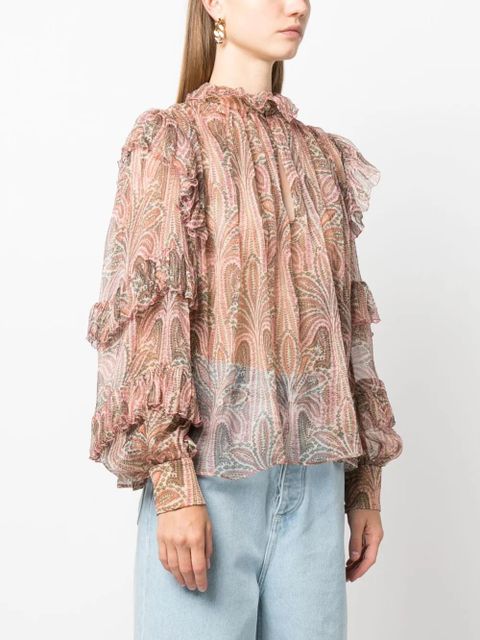 ETRO ruffled paisley-print silk blouse - Pink