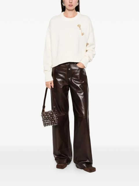 Maje appliqué ribbed sweater - Neutrals