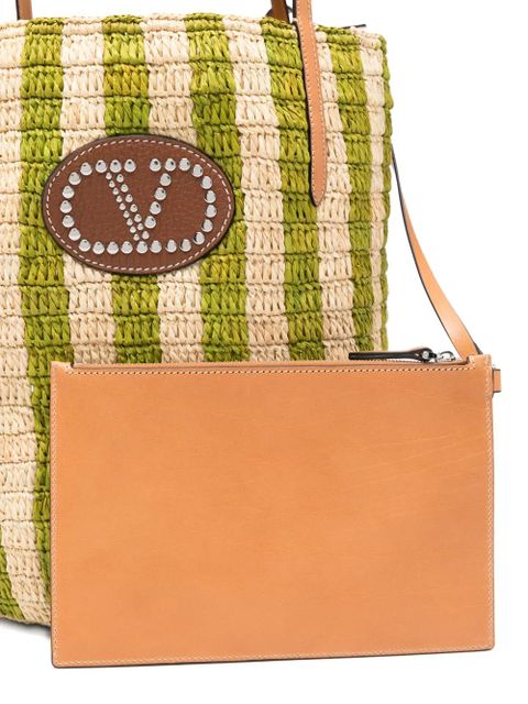 Valentino Garavani striped appliqué tote bag - Green