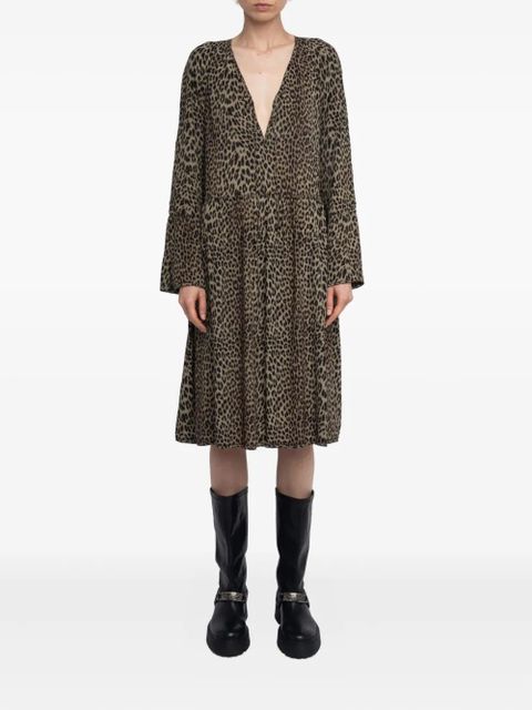 Zadig&Voltaire Rinas leopard-print V-neck mini dress - Brown