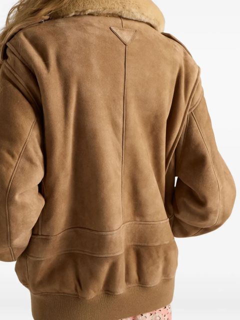 Prada shearling-collar patch-pocket jacket - Brown